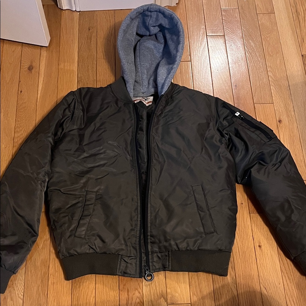 URBNIDNTY Boys green bomber jacket with hood puffer coat